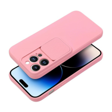 utángyártott Slide Apple iPhone 15 Pro Max kameravédős szilikon tok, rózsaszín tok és táska