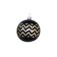  Üveg gömb fekete arany csík karácsonyfadísz