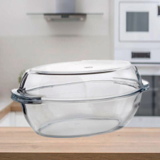 Üveg sütőtál BORCAM 4,15l, fedővel, ovális 3359062 edény