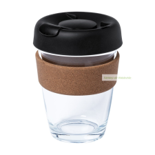 Üveg utazóbögre, műA. ivófedéllel, 300ml bögrék, csészék