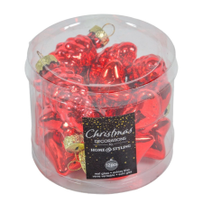  Üvegdísz akasztós piros 4-7cm 12db-os karácsonyfadísz