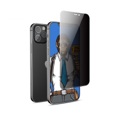  Üvegfólia iPhone 12 Pro Max - 3D Mr. Monkey betekintésvédő üvegfólia fekete kerettel mobiltelefon kellék