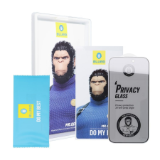 Üvegfólia iPhone 15 Pro - 5D Mr. Monkey betekintésvédő üvegfólia fekete kerettel mobiltelefon kellék