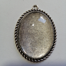  Üveglencsés fém ékszer alap medál - ovális, ezüst színű medál