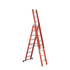  Üvegszálas szigetelt létra, kombinálható háromrészes 3x10 fok, 3m magas, csúszókerekekkel létra és állvány