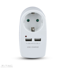 V-tac 1 csatlakozós dugalj 2 USB aljzattal 16A+2.1A - 8795 villanyszerelés
