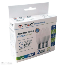 V-tac 4,5W LED izzó E14 gyertya Hideg fehér 3db/csomag - 217265 izzó