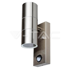V-tac Inox Wally oldalfali lámpatest, 2 x GU10, 2 irányú, mozgásérzékelős világítás