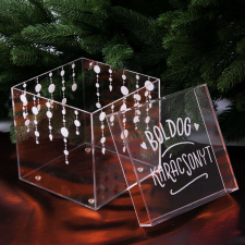 Valex Decor Karácsonyi akril sütis doboz / dekor doboz 15 x 15 x 15cm - Gömbfüzéres karácsonyi dekoráció