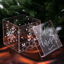 Valex Decor Karácsonyi akril sütis doboz / dekor doboz 15 x 15 x 15cm - Hópihés karácsonyi dekoráció