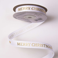 Valex Decor &quot;Merry Christmas&quot; feliratos ripsz szalag 16mm x 20m - Fehér szalag, masni