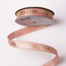 Valex Decor &quot;Merry Christmas&quot; feliratos ripsz szalag 16mm x 20m - Púder rózsaszín szalag, masni