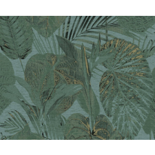 Változatos trópusi levelek harmonikus mintája kékeszöld zöld fekete és fémes arany tónus tapéta tapéta, díszléc és más dekoráció