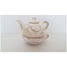 Vanilia Kerámia V.K.31-17 Domború mintás egyszemélyes teás,virágos natúr,kerámia, kézzel festett-2,5dl+2,5dl konyhai eszköz
