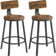 Vasagle 2db magas bárszék szett háttámlával, acélvázas, ipari, 51x89cm, rusztikus barna bútor