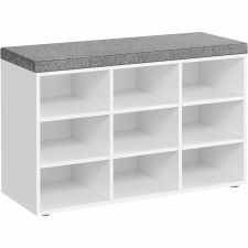 Vasagle Cipőpad, Tárolópad párnázott üléssel, 9 rekesszel, fehér bútor