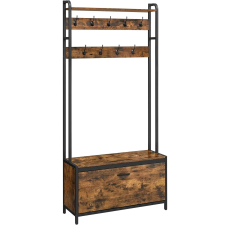 Vasagle Előszobafal cipős szekrénnyel, acél váz, ipari stílus, 32x85x180 cm, rusztikus barna bútor