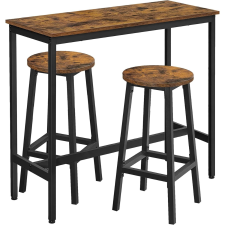 Vasagle étkezőasztal szett, bárasztal és bárszékek, 100x40cm, rusztikus barna és fekete színben bútor