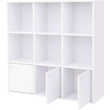 Vasagle Fa könyvespolc, 9 kockával, 3 alsó szekrénnyel, 98x98x29cm, fehér bútor