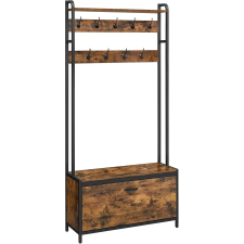 Vasagle Fogas cipőtárolóval, előszobafal padokkal, 85x30x180cm, rusztikus barna és fekete bútor