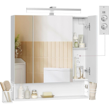 Vasagle Fürdőszobaszekrény LED világítással, konnektorokkal, 16,5 × 70 × 75 cm, felhőfehér színben fürdőszoba bútor