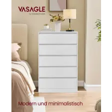 Vasagle KAILYN Komód Forgácslap Hófehér 5 Fiókos bútor