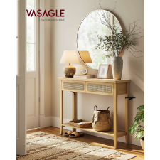 Vasagle Konzol asztal 2 fiókkal, Boho stílusú keskeny asztal, tölgy bézs bútor