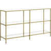 Vasagle Konzolasztal polcokkal edzett üveglappal, arany 130x30x73cm