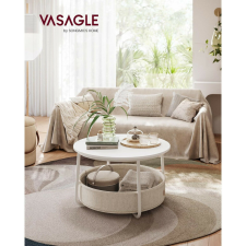 VASAGLE LCT244W10 kerek dohányzóasztal szövetkosárral, modern stílusú, 45x75cm, fehér bézs színű bútor