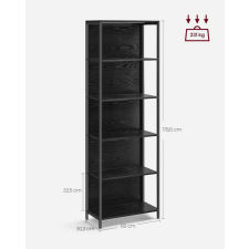  VASAGLE LED Világításos Könyvespolc 6 Szintes Acélvázas Ébenfa Fekete bútor