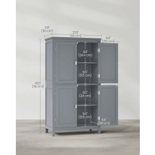 Vasagle MDF fürdőszobaszekrény 2 rekesszel és 4 ajtóval, állítható polcok, 30x60x110cm, szürke fürdőszoba bútor