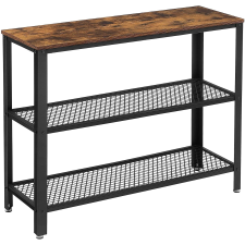 Vasagle Moden stílusú konzolasztal, tárolóasztal 2 polccal, barna-fekete | VASAGLE bútor