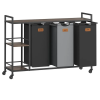 Vasagle Mosdókosár polcokkal és kerekekkel, 3 fiókos, kivehető mosdózsákokkal, 3x50 liter, 117x33x81 cm, barna és fekete