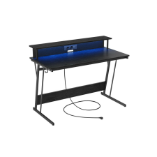 Vasagle Számítógép asztal, gaming asztal, beépített LED fénnyel és elosztóval, fekete, 60x120x76cm íróasztal