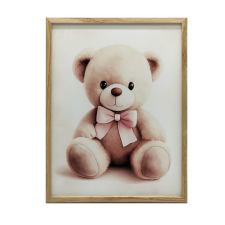  VÁSZON FESTMÉNY ARUKOS MEDVE RÓZSASZÍN CSOMAKKÖNYVBEN 50x70 FALRA KERET NÉLKÜL grafika, keretezett kép