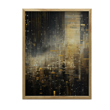  VÁSZON FESTMÉNY FALI VÁROSI VILÁGÍTÁSHOZ FEKETE ARANY 70x100 CM grafika, keretezett kép