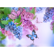  Vászon festmény, MÉDIA, Pillangók és orgonavirágok, 105 x 70 cm grafika, keretezett kép