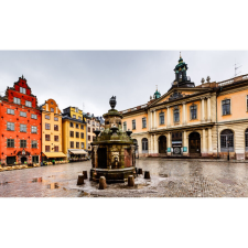  Vászon festmény, MÉDIA, Színes épületek, 105 x 70 cm grafika, keretezett kép