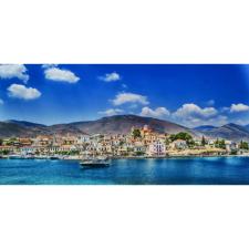  Vászon festmény, MEDIA, Városka a tengerparton, 105 x 70 cm grafika, keretezett kép