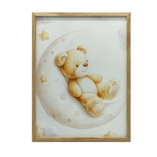  VÁSZON KÉP A HOLDON VONATKOZÓ FALI MEDVÉHEZ KERET SÖTÉTBARNA 70x100 grafika, keretezett kép