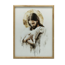 VÁSZON KÉP JÉZUSFALHOZ BÁRÁNYARANY KERETTEL 30X40 CM grafika, keretezett kép