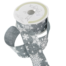  Vászon szalag hópihés szürke 38mmx10m dekorációs kellék