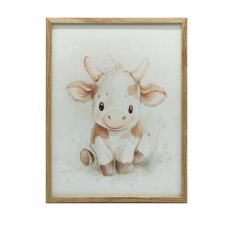 VÁSZONFESTÉS MOSOLYOGÓ TEHÉNRE 30x40 CM FEHÉR KERET grafika, keretezett kép