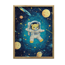 VÁSZONFESTMÉNY FALKOZMIKUS MEDVE ASTRONAUUTÁHOZ 50x70 CM grafika, keretezett kép