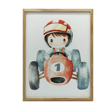  VÁSZONFESTMÉNY FALRA PIROS VERSENYAUTÓBAN FIÚRA 50x70 CM grafika, keretezett kép