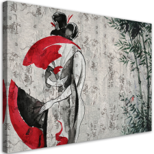  Vászonkép, Japán gésa legyezővel - 100x70 cm tapéta, díszléc és más dekoráció