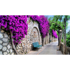  Vászonkép, MÉDIA, Fal lila virágokkal, 105 x 70 cm grafika, keretezett kép