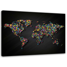  Vászonkép, Világtérkép színes pontokkal - 90x60 cm tapéta, díszléc és más dekoráció