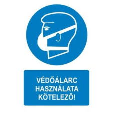  Védőálarc használata kötelező! - műanyag, 150*100mm információs tábla, állvány