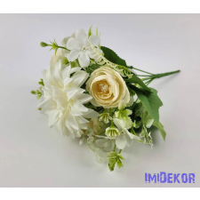  Vegyes bogi+dália+kis virágos 7 ágú csokor 35 cm - Fehér dekoráció